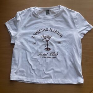 Espresso Martini Graphic Tee - White with Brown Print Sz M